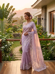 Lavender organza Handloom Saree