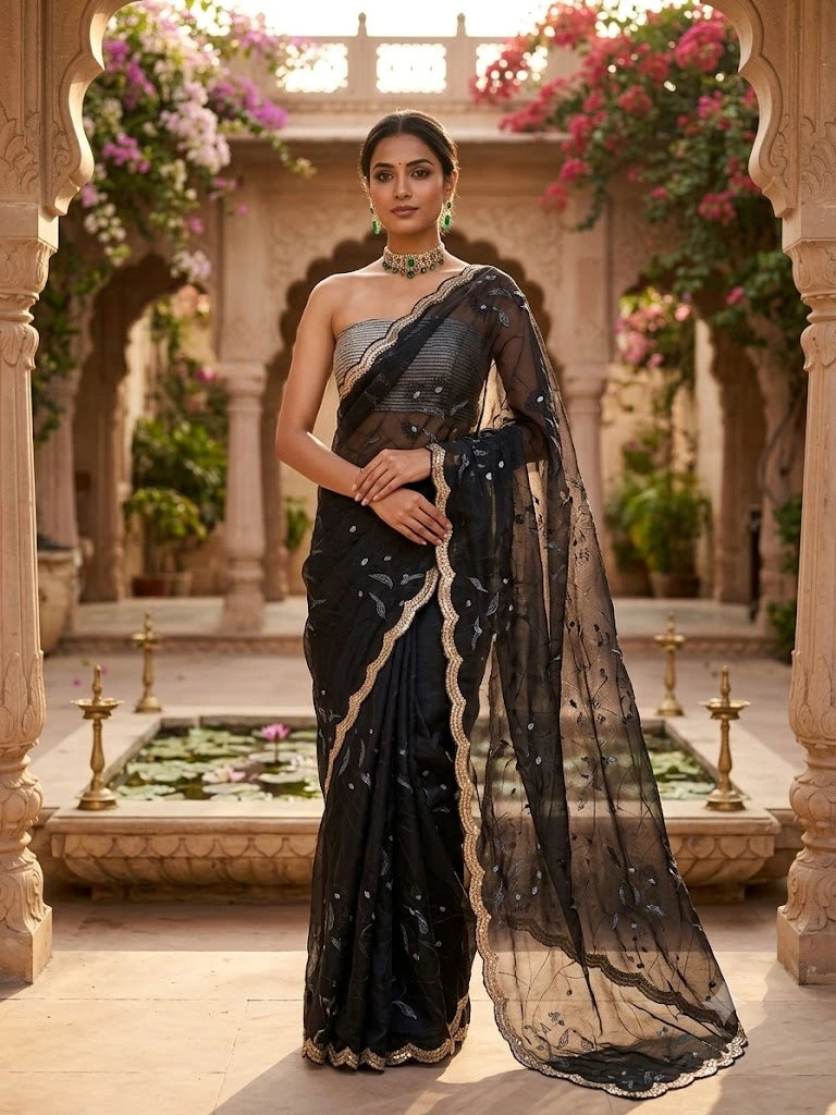 Handloom Black & Silver Tissue organza