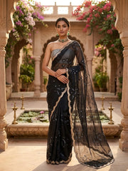 Handloom Black & Silver Tissue organza