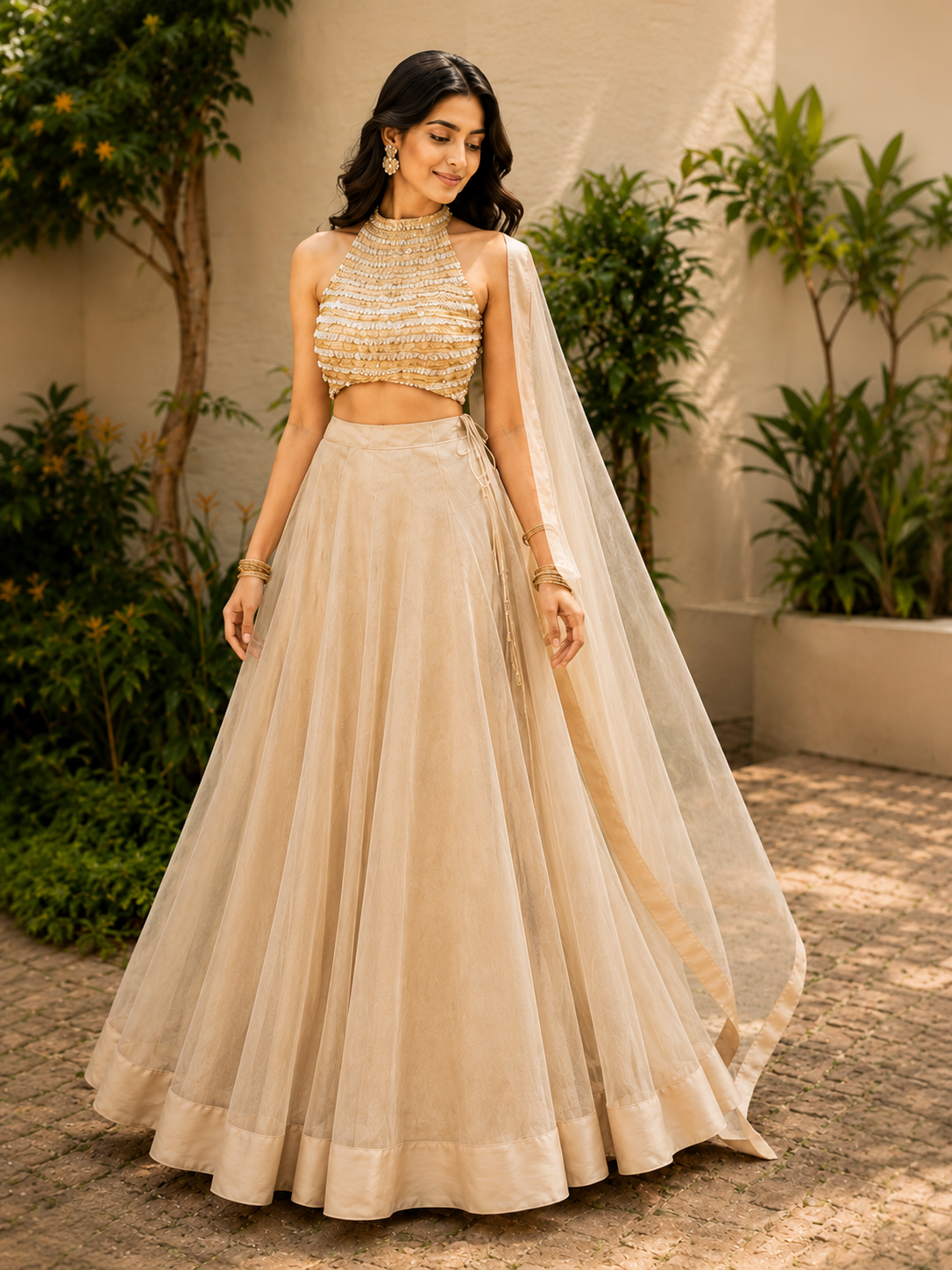 ivory tissue Lehenga