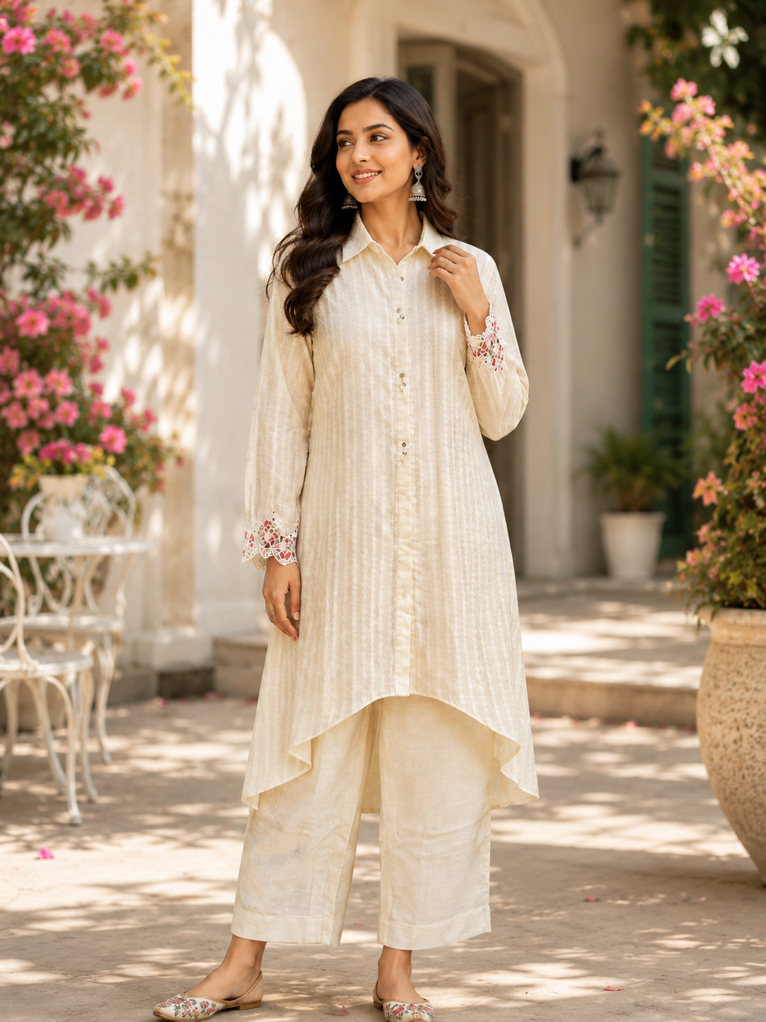 Mul chanderi white cord set