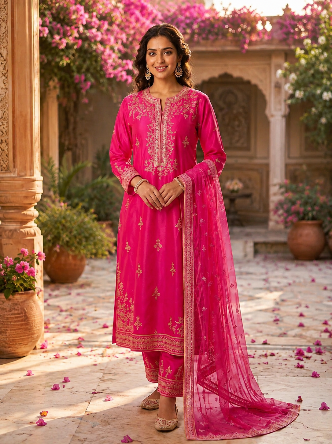 3 piece set Silk Pink Fucshia Suit