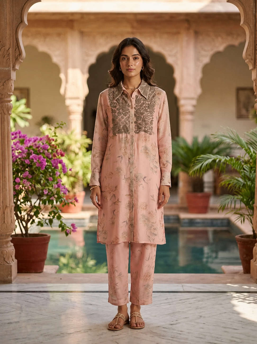 Lime ombre Georgette Kaftan Set