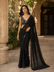 Black Chiffon Saree with Statement