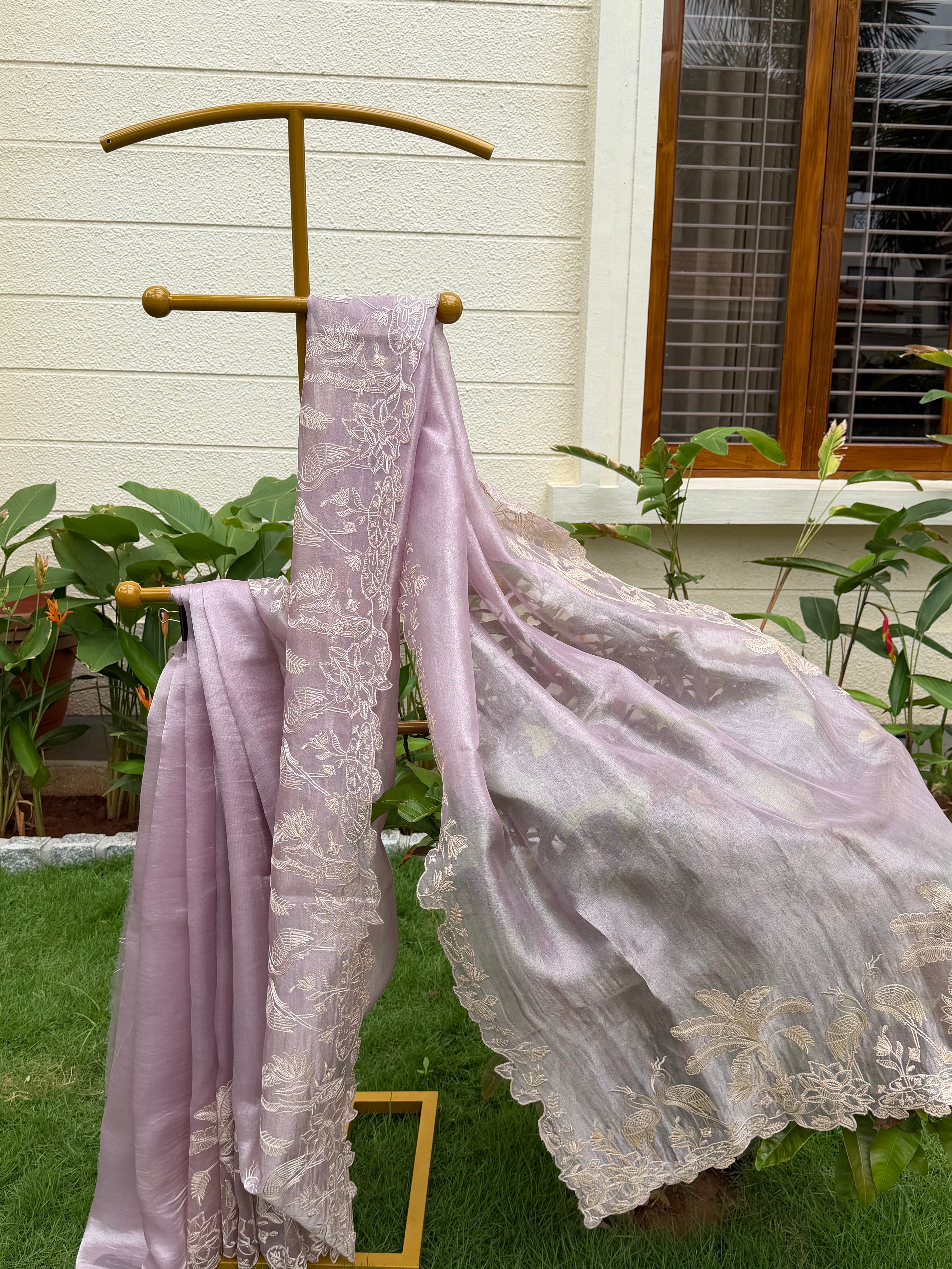 Lavender organza Handloom Saree
