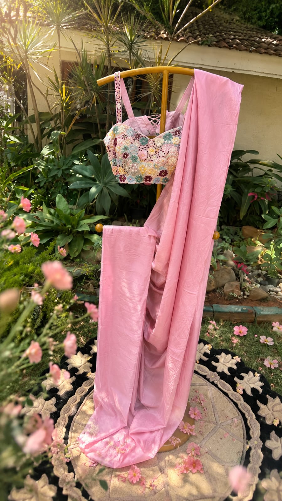 Crepe Saree with Hand-Embroidered Stitched Blouse