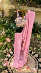 Crepe Saree with Hand-Embroidered Stitched Blouse
