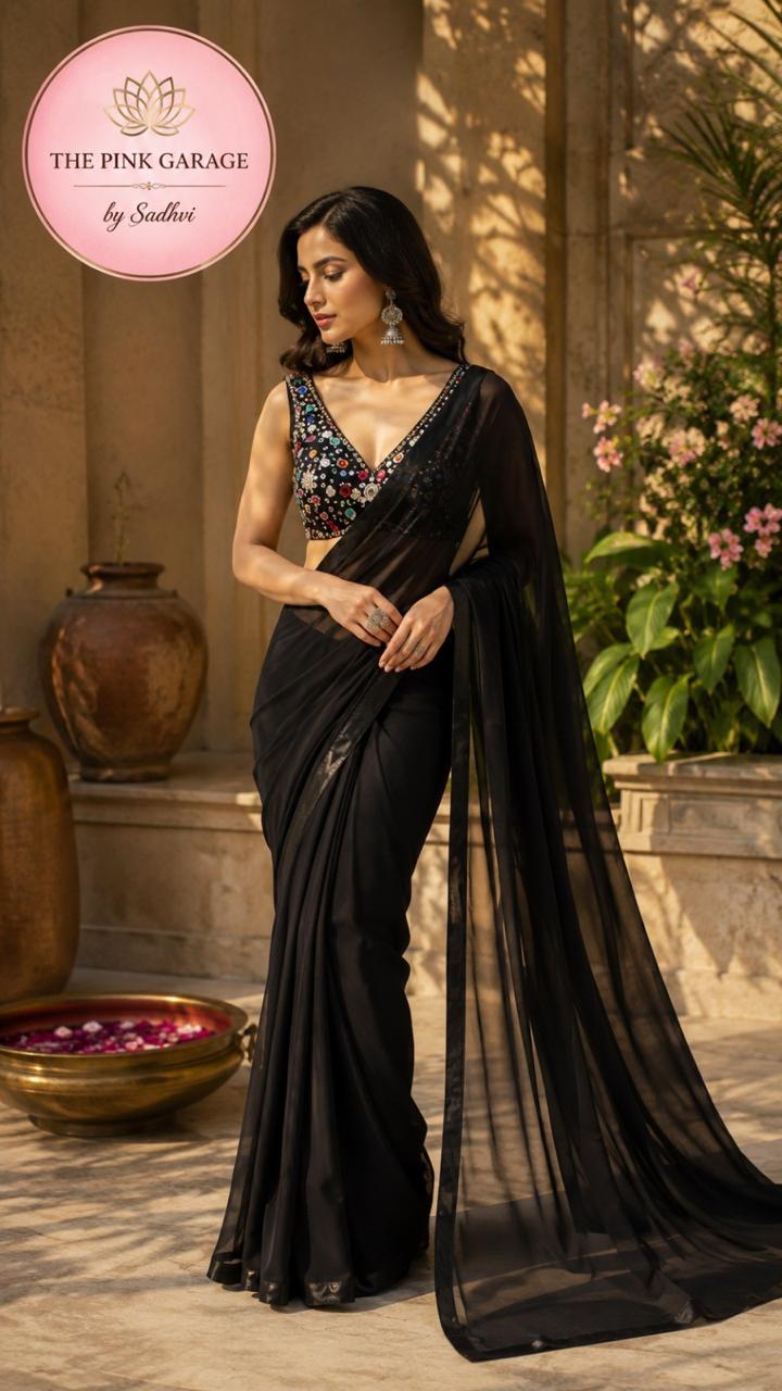Black Chiffon Saree with Statement