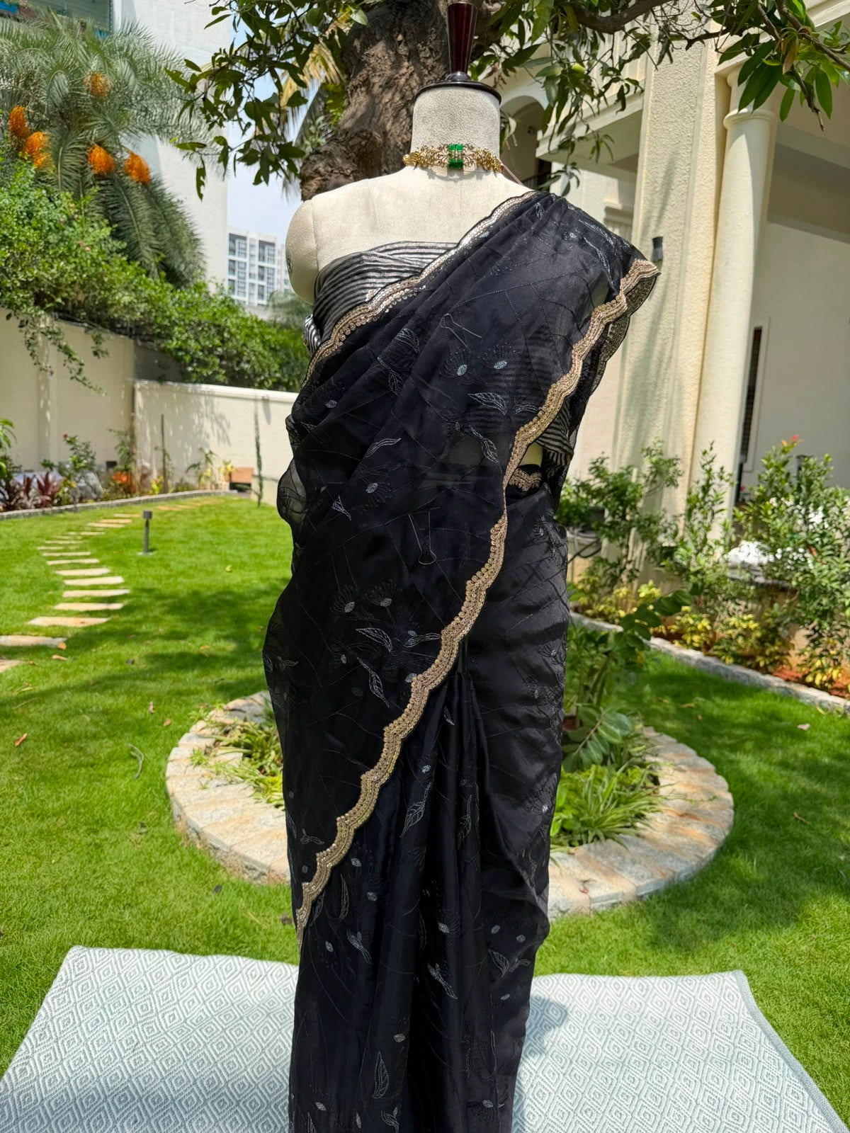 Handloom Black & Silver Tissue organza