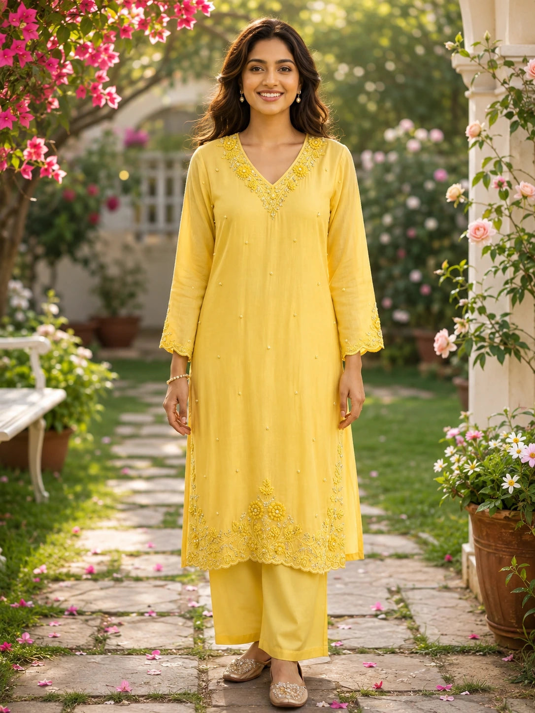 3 Piece set Yellow Tissue Silk Suit Set